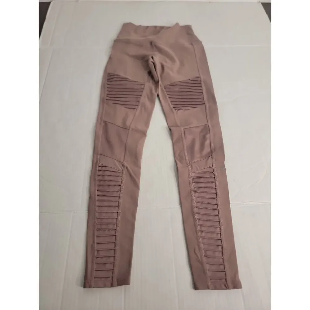Alo Yoga Moto Legging Womens Sz Small High Rise Full Length Brown Tan